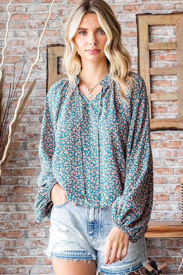 Floral Tie Keyhole Top
