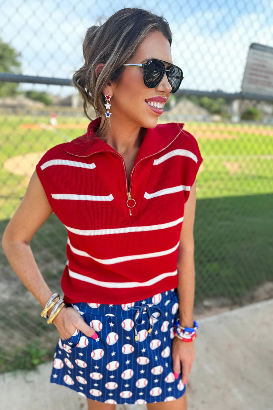 Striped Quarter Zip Pullover Vest
