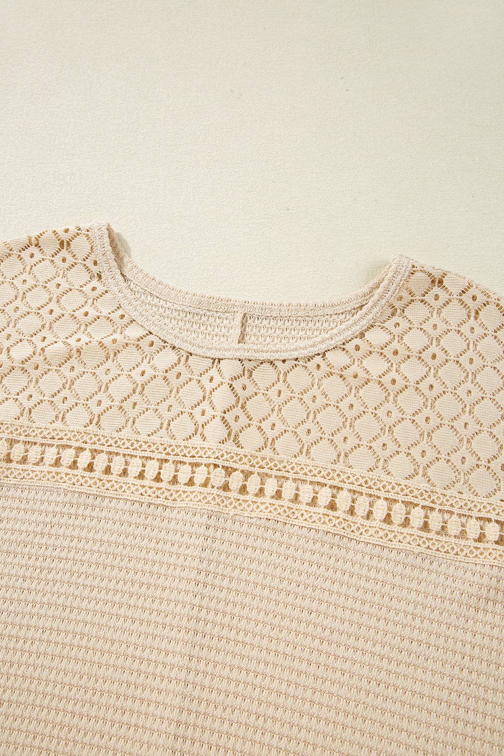 Plus Size Lace Waffle Patchwork Top