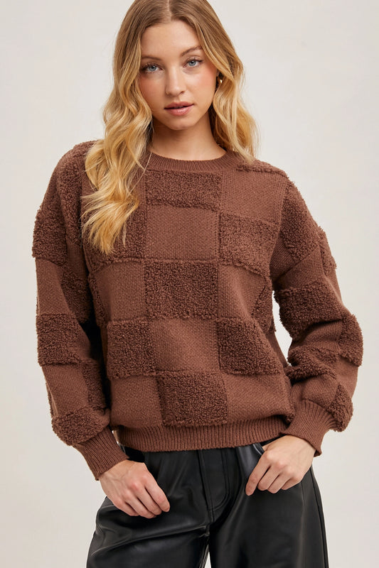 Checkered Sherpa Knit Sweater