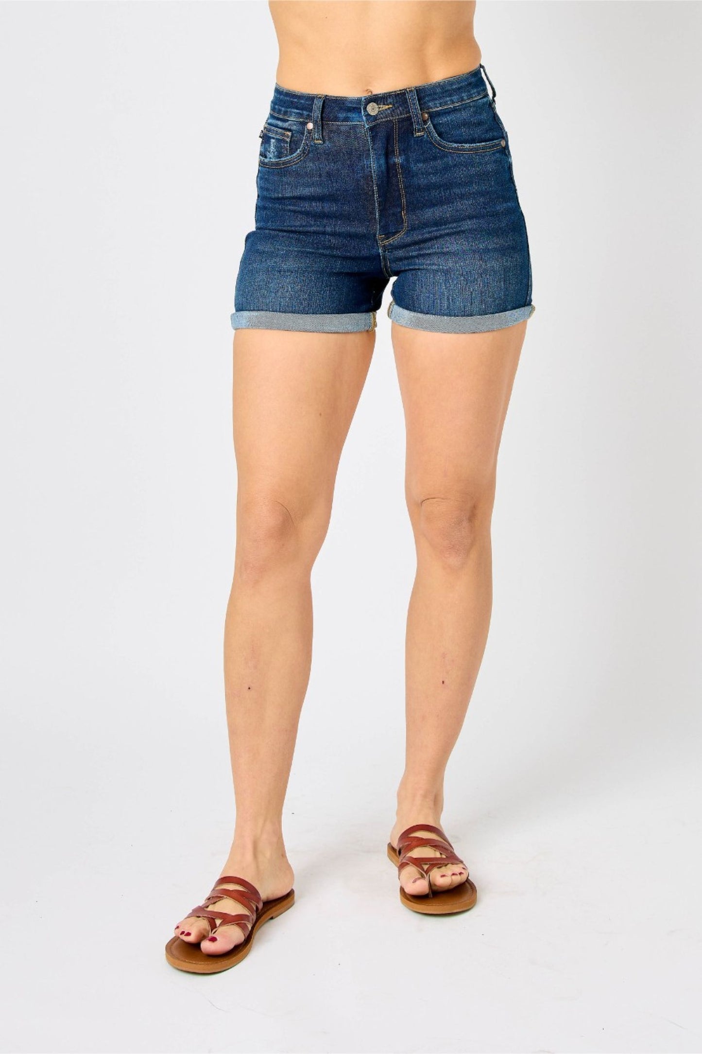 Cuff Shorts-Judy Blue Cool Denim-TUMMY CONTROL