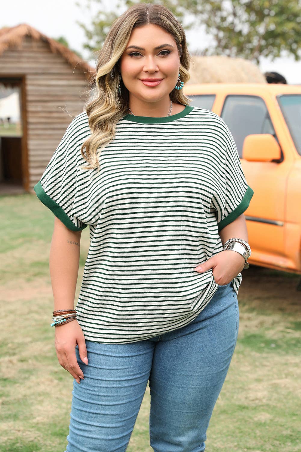 Plus Size Stripe Round Neck T-Shirt