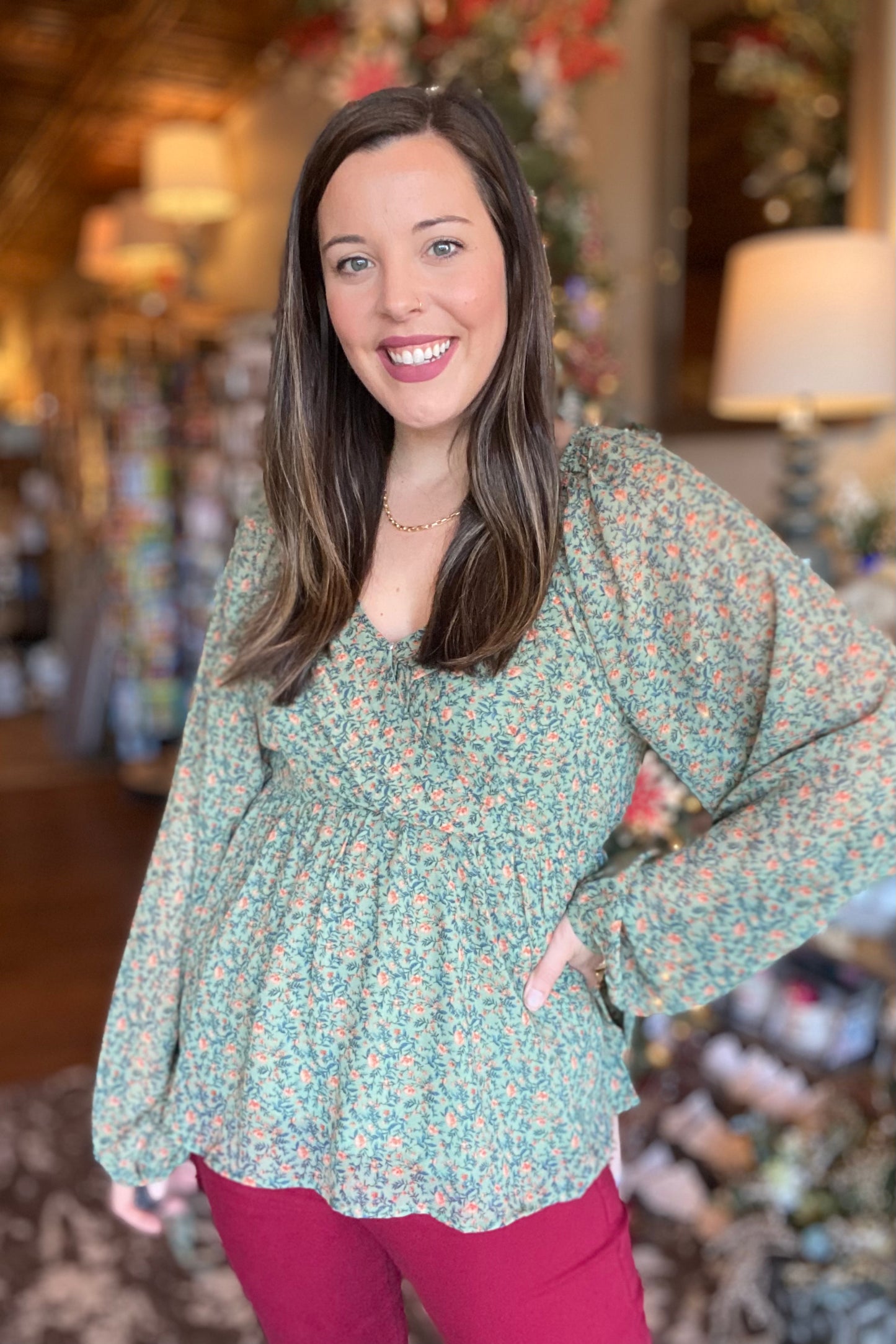 Ditsy Floral Balloon Sleeve Blouse