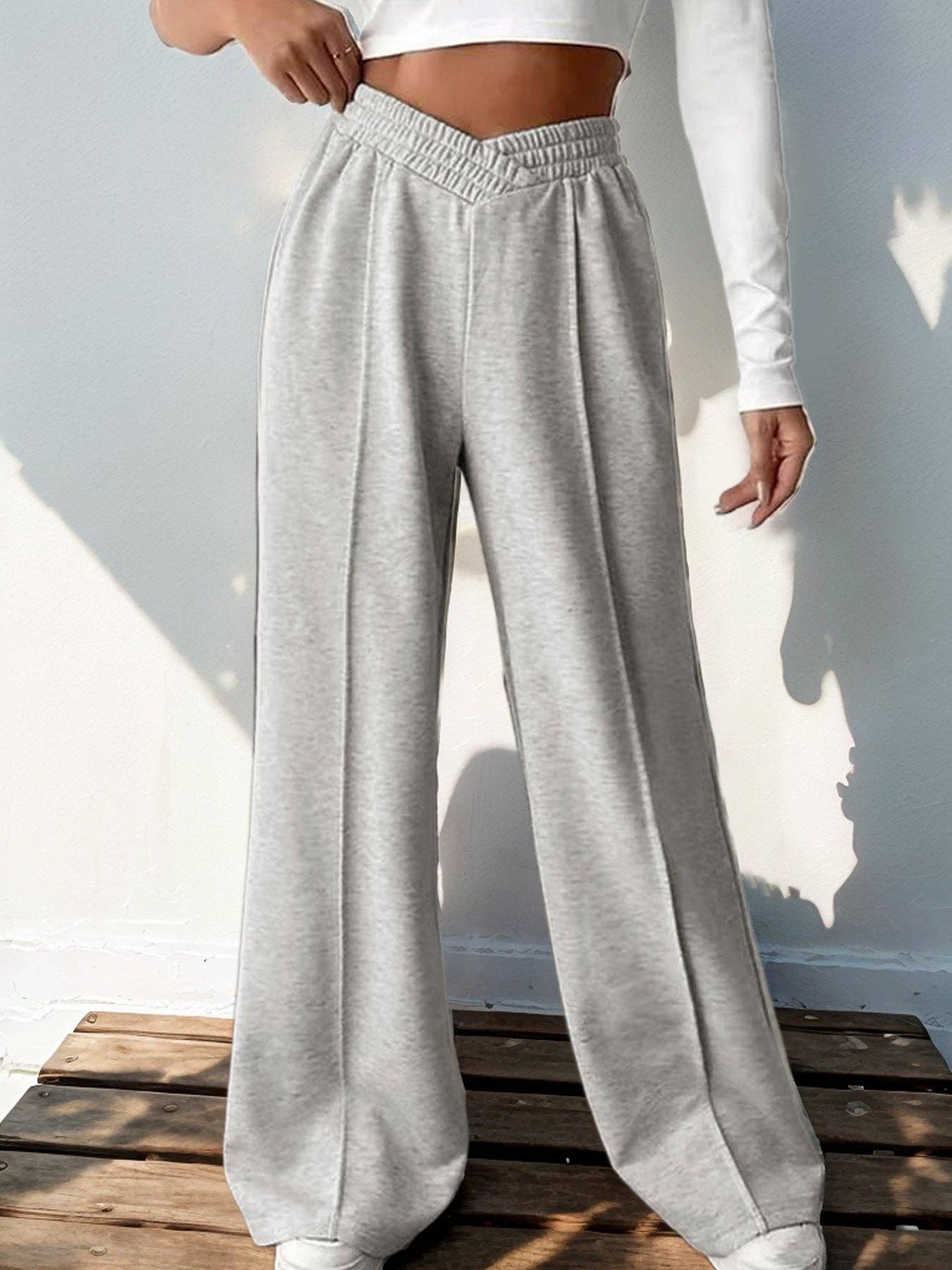 Casual Elastic V-shaped Wide Leg Pants