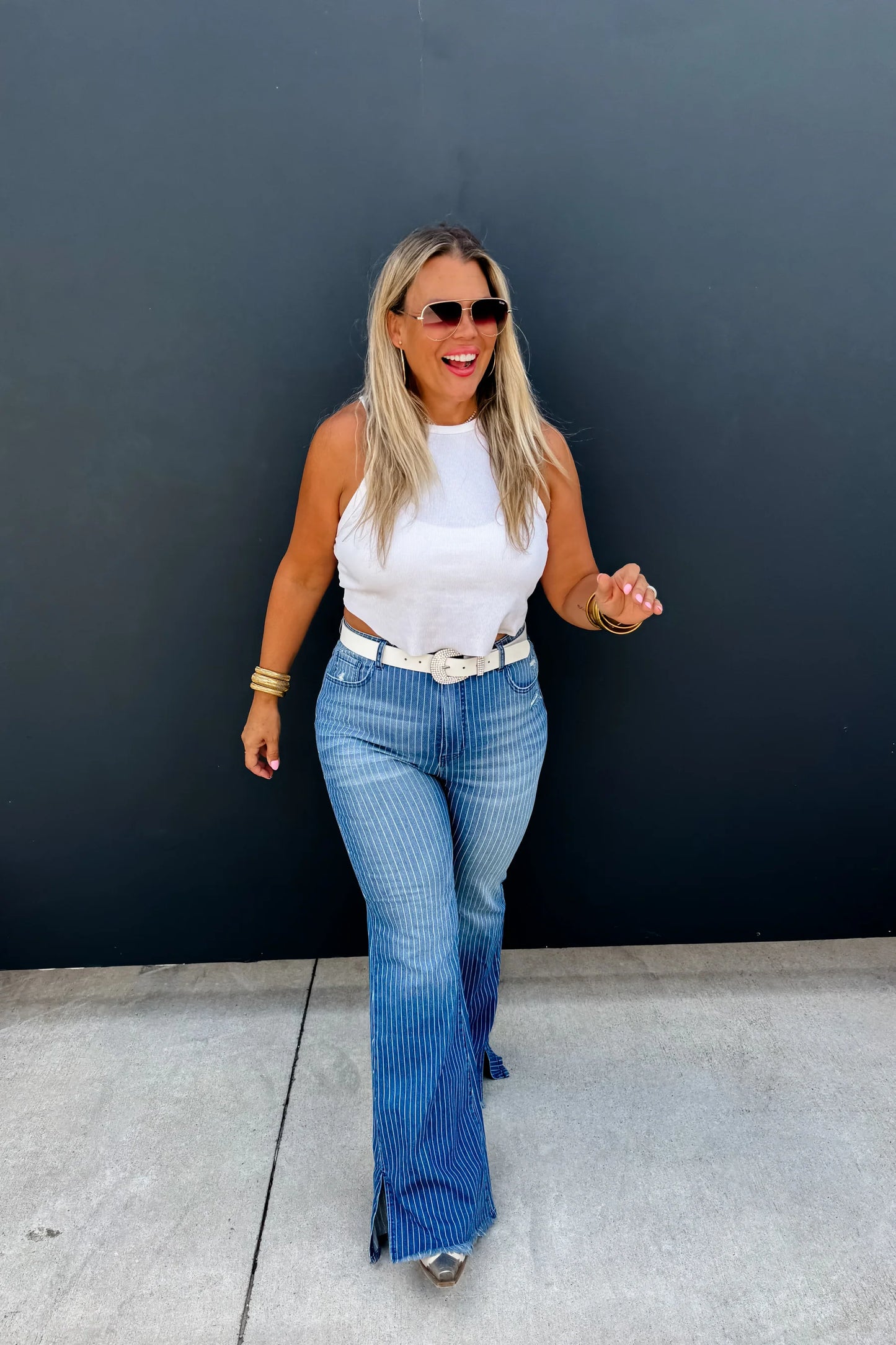 Pinstripe Flare Jeans-BLAKELEY