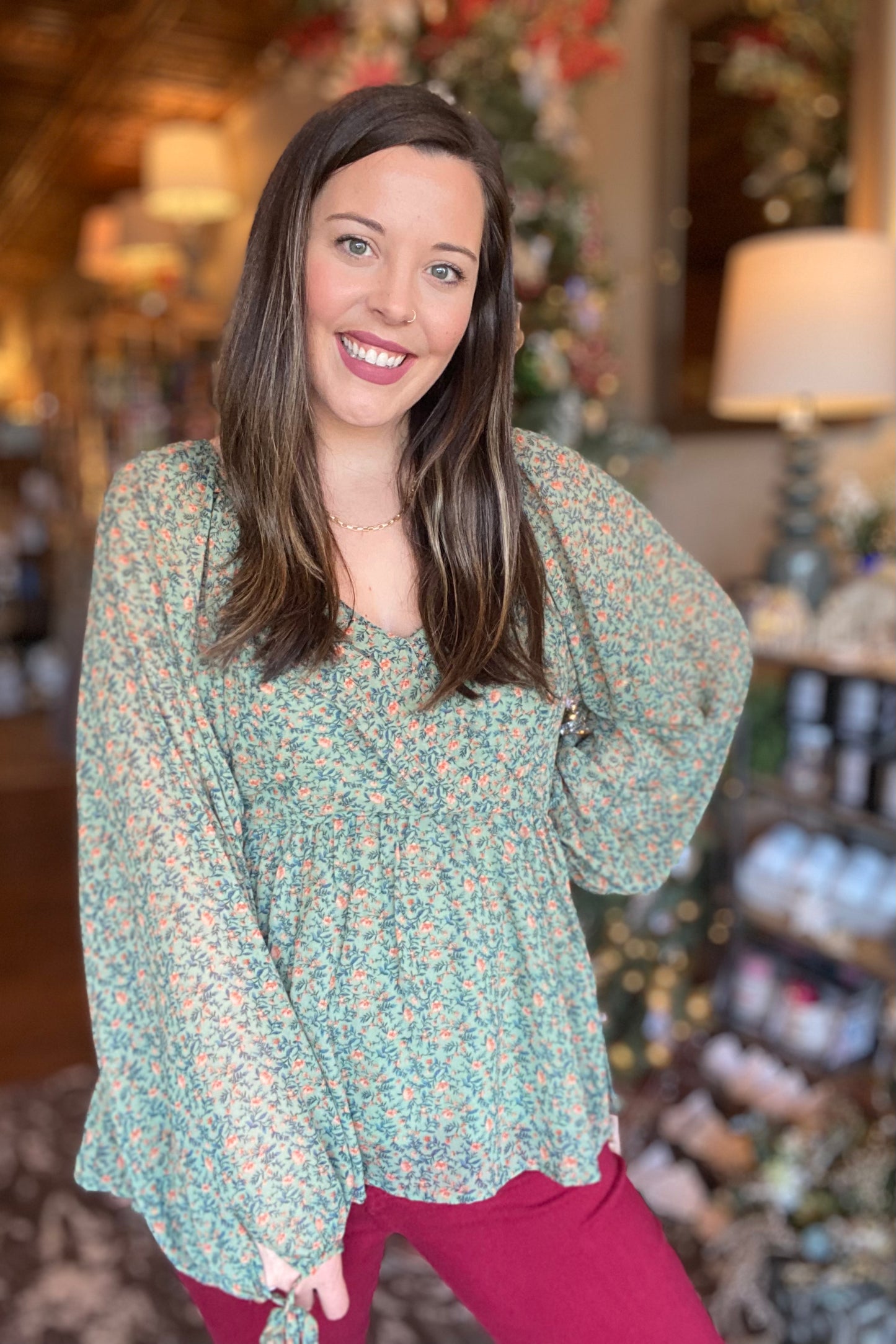 Ditsy Floral Balloon Sleeve Blouse