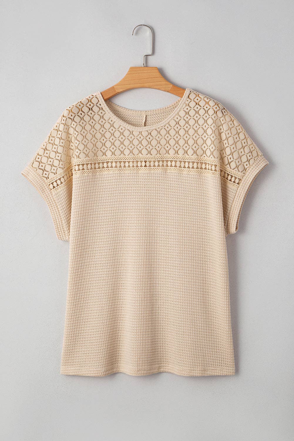 Plus Size Lace Waffle Patchwork Top