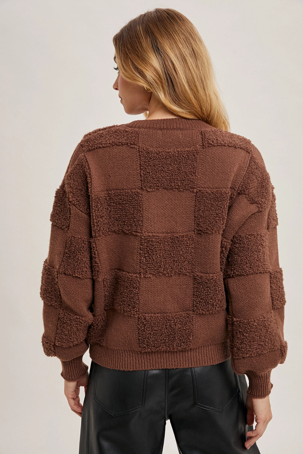 Checkered Sherpa Knit Sweater