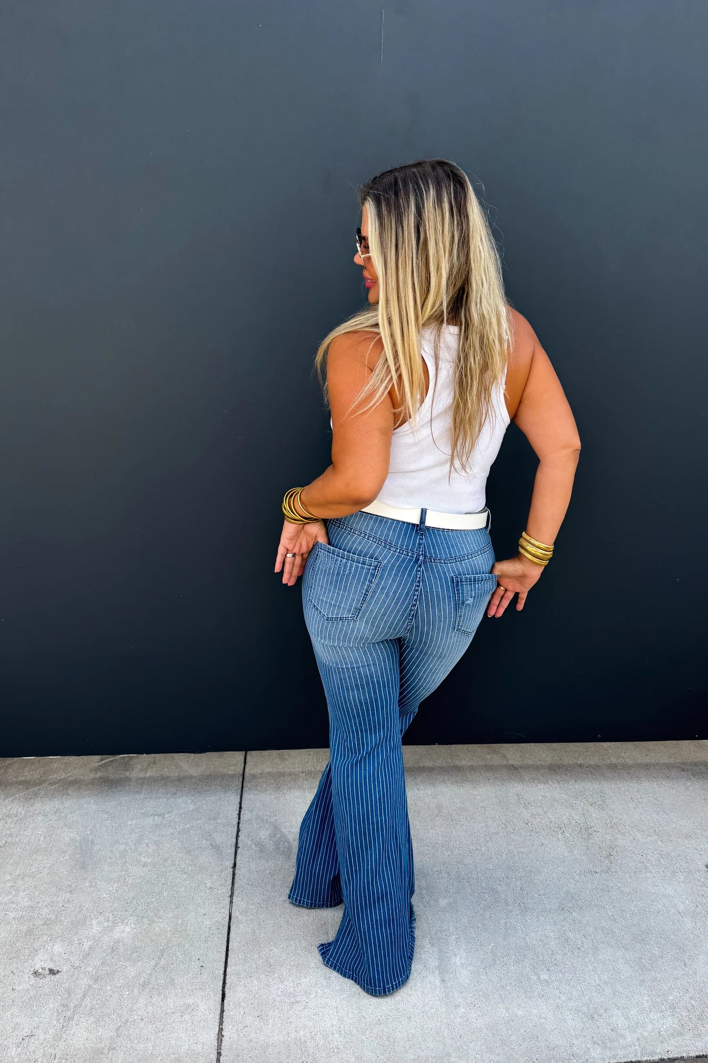 Pinstripe Flare Jeans-BLAKELEY