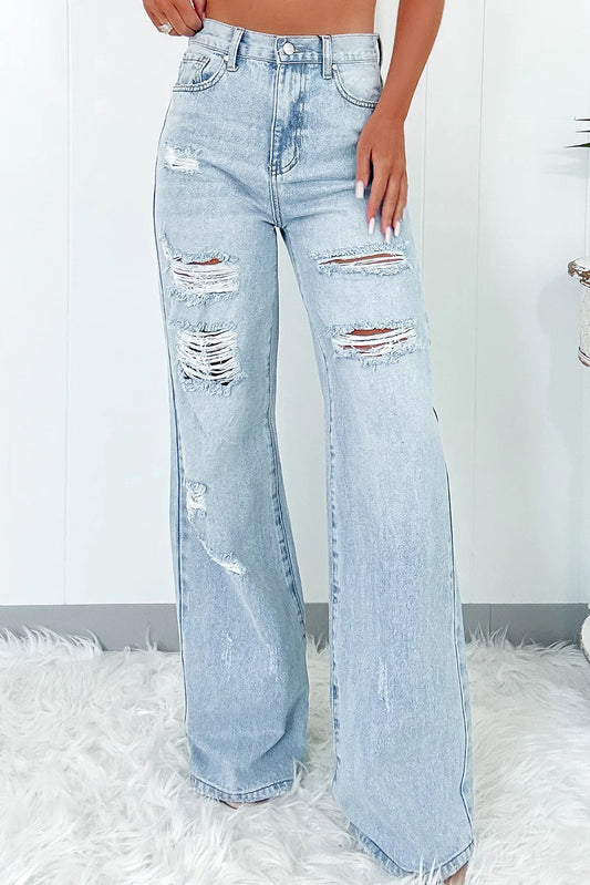 Distressed High Waist Wide Leg Jeans