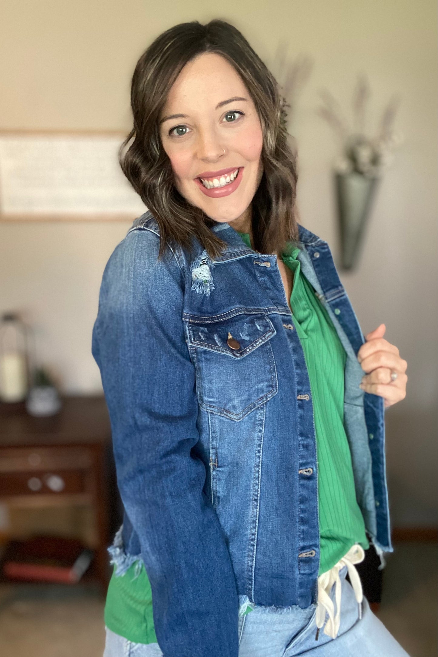 RISEN-Distressed Hem Denim Jacket