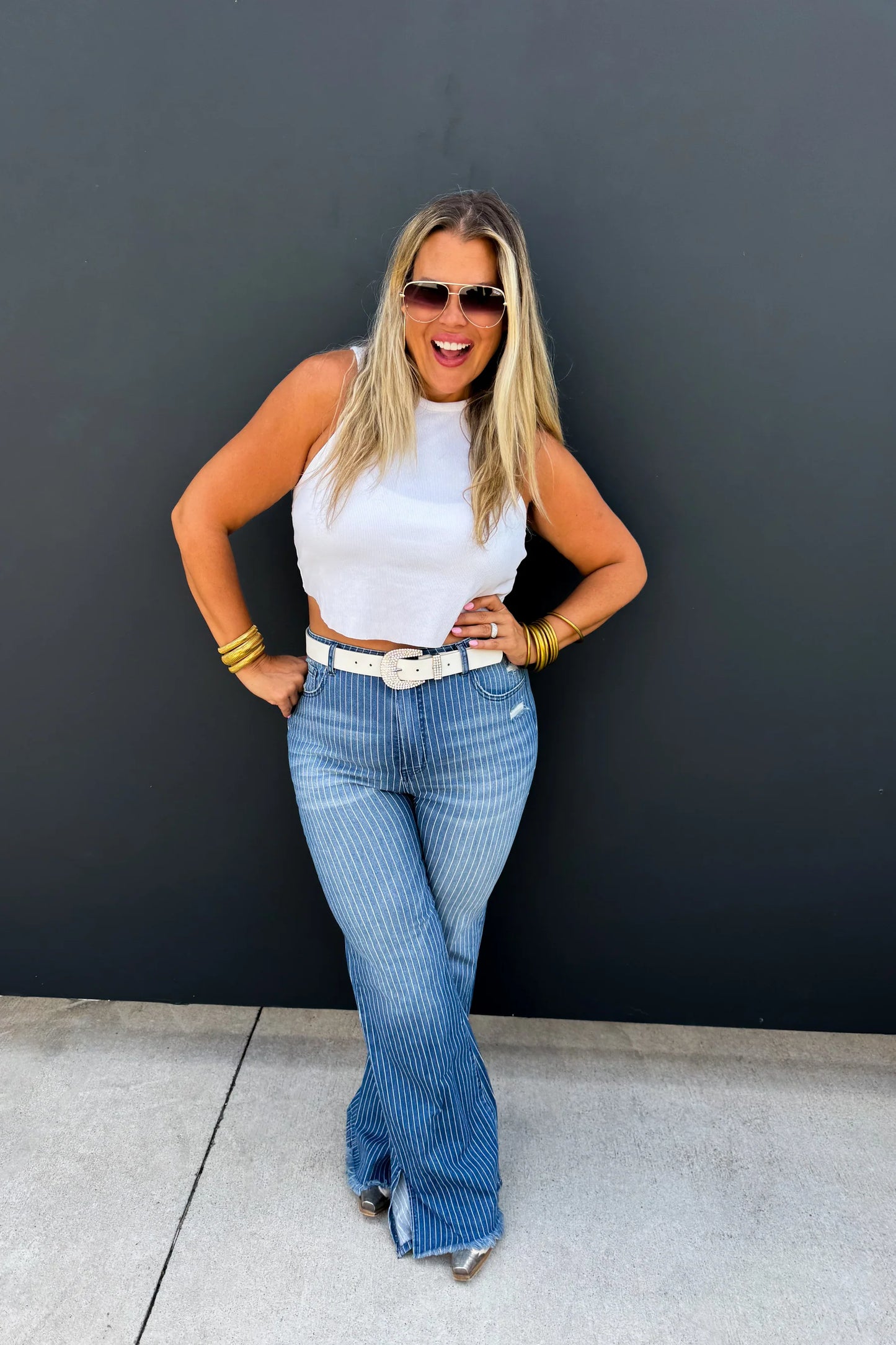 Pinstripe Flare Jeans-BLAKELEY