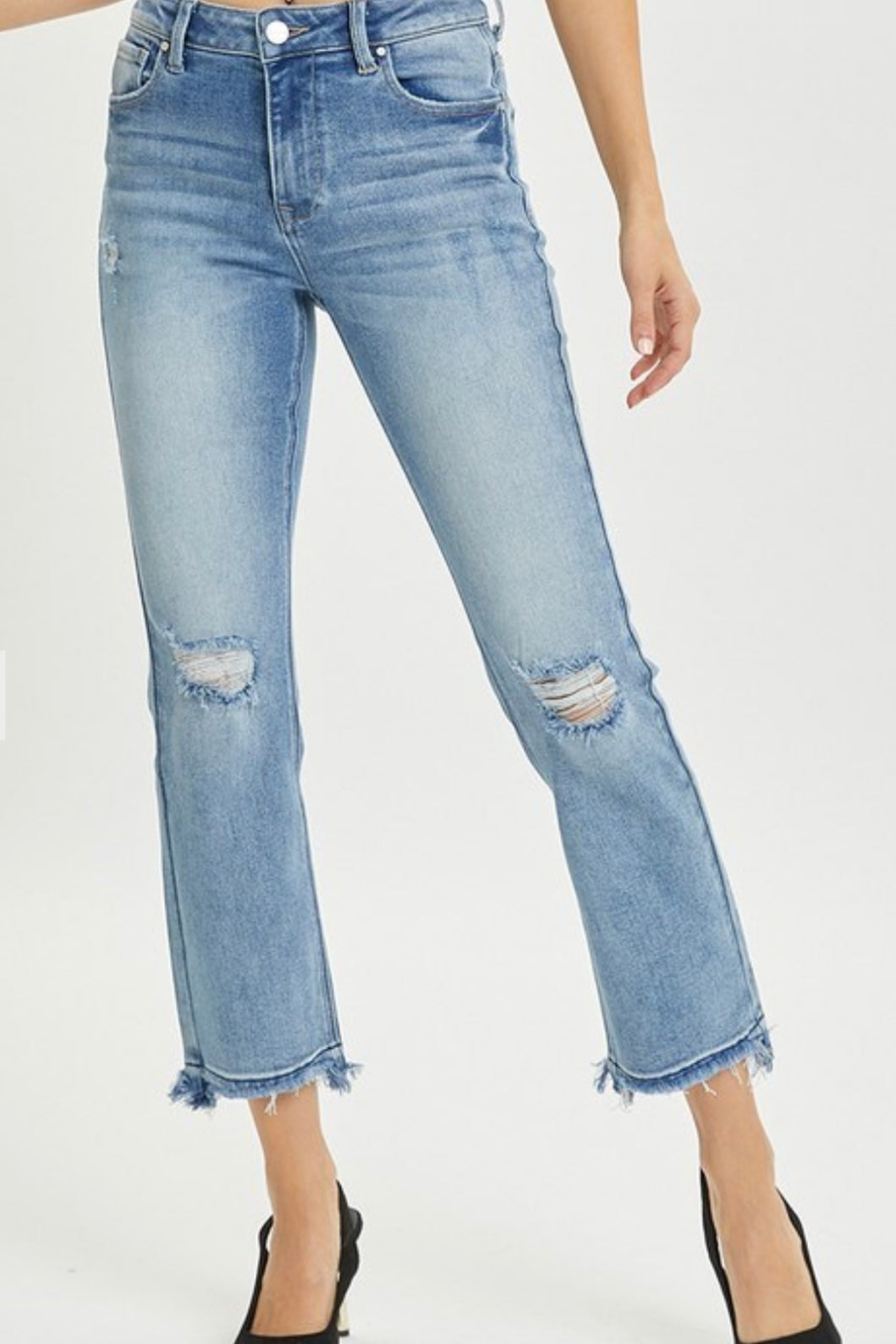 High Rise Distressed Straight Crop Jeans
