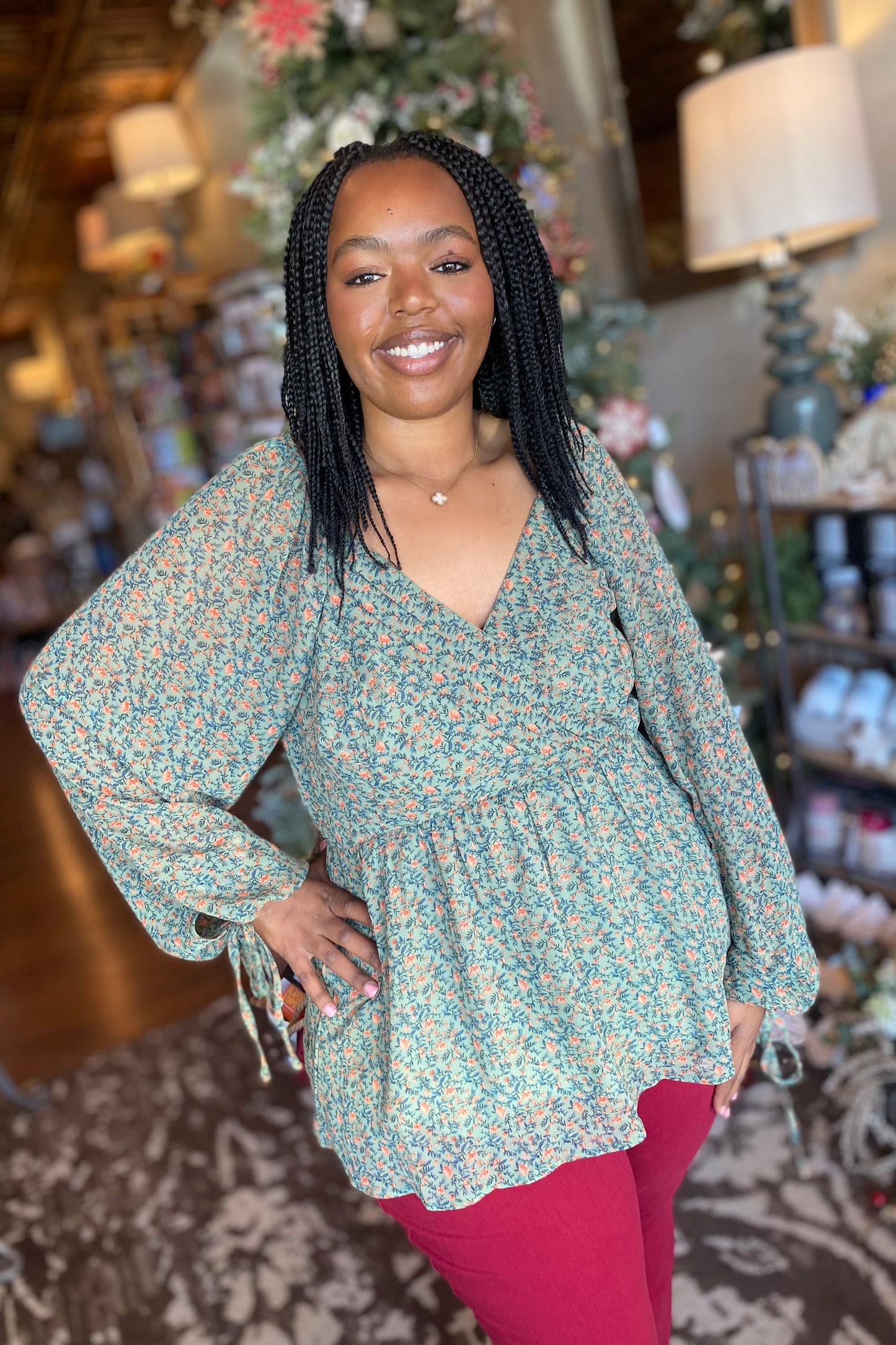 Ditsy Floral Balloon Sleeve Blouse