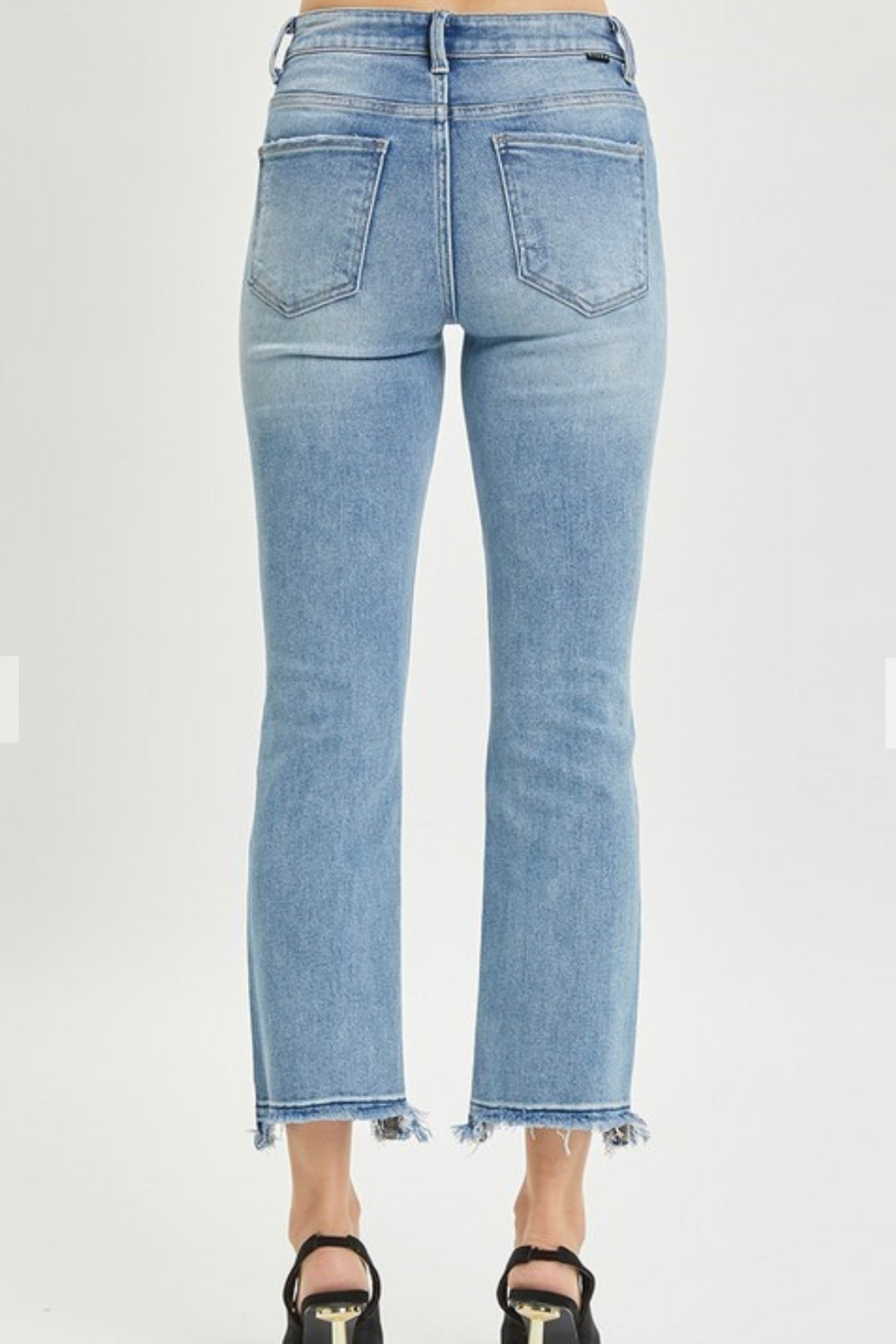 High Rise Distressed Straight Crop Jeans