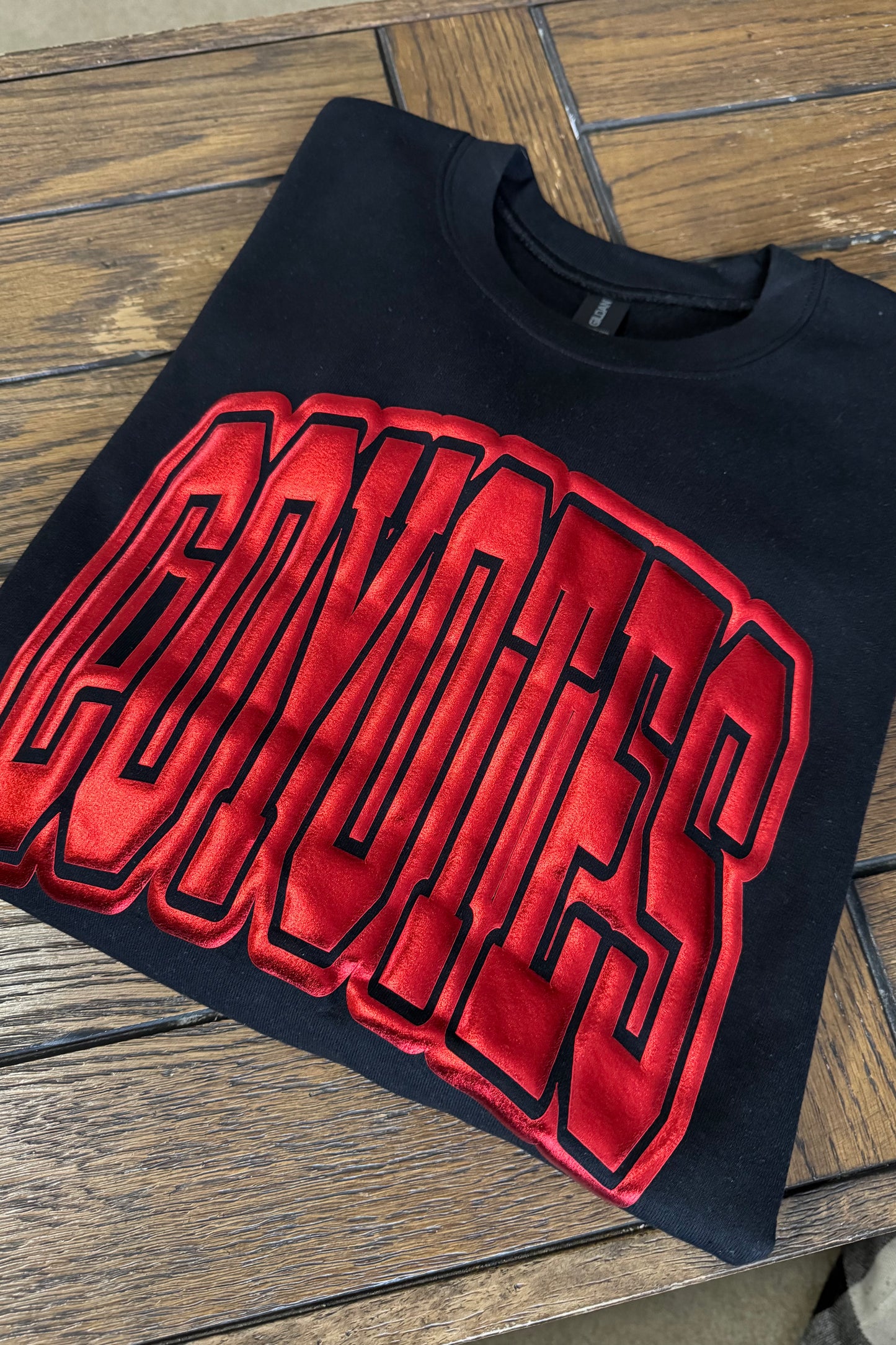 Red Metallic Puff Sweatshirt-COYOTES
