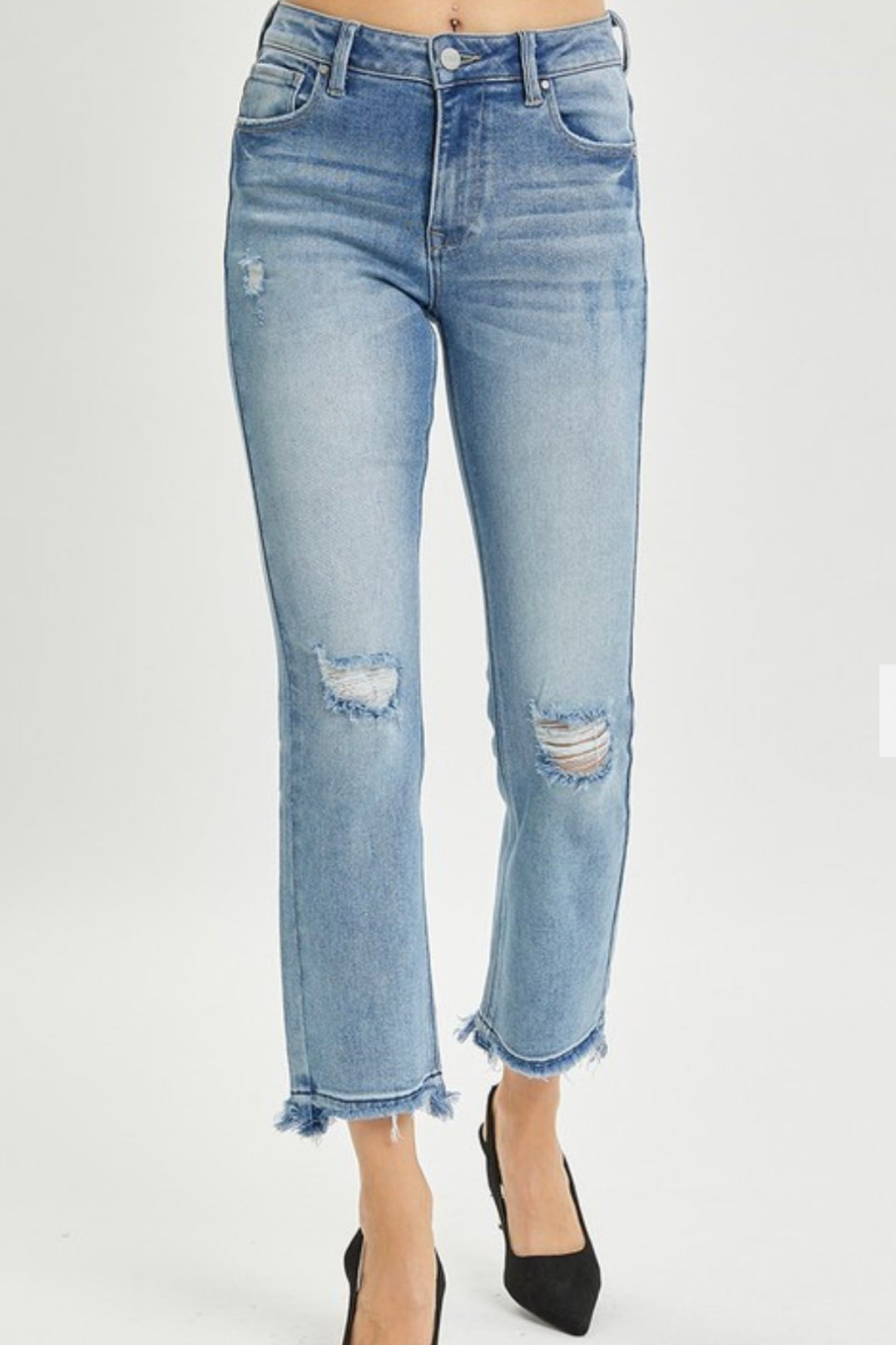 High Rise Distressed Straight Crop Jeans