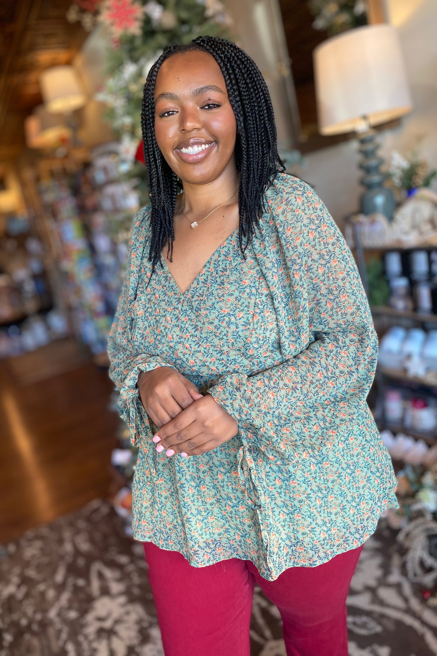 Ditsy Floral Balloon Sleeve Blouse
