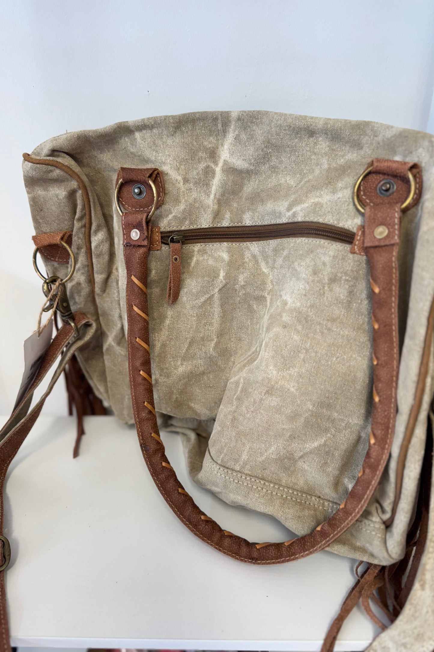 Western Saddle Front Tote-Brown Fringe