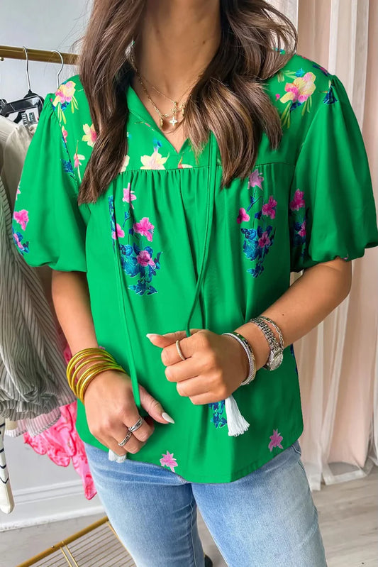 Green Floral Detail Blouse