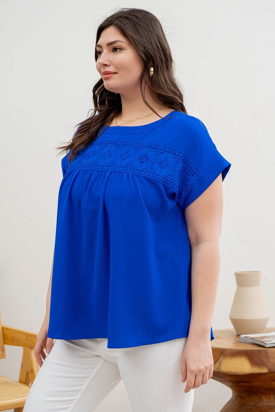 Floral Eyelet Lace Trim Top