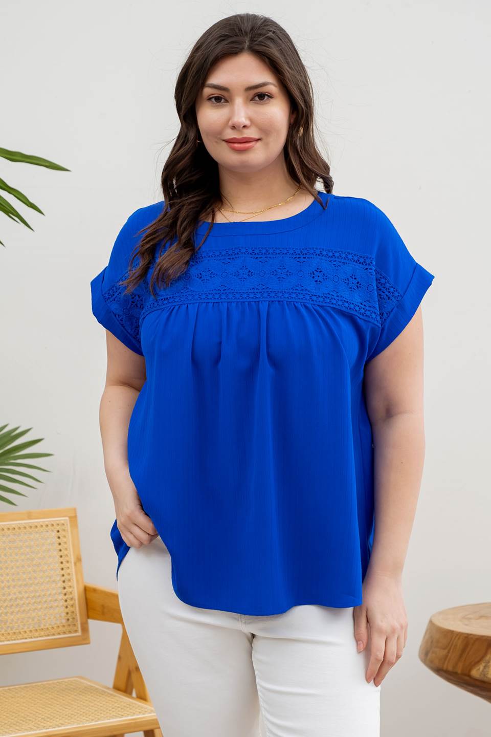 Floral Eyelet Lace Trim Top