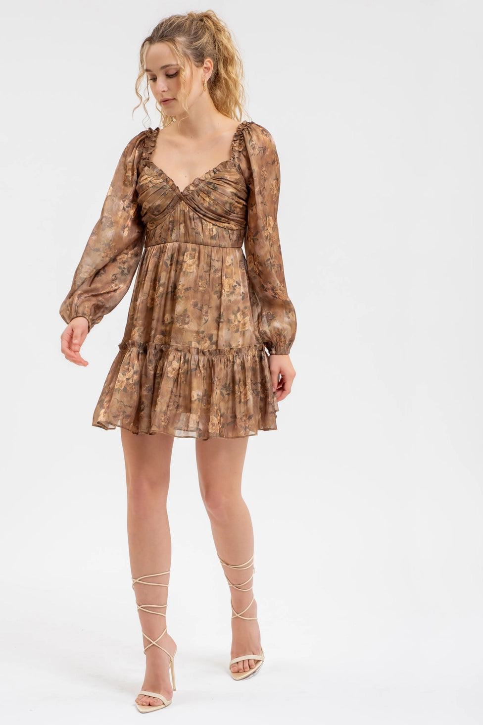 Floral Sweetheart Ruffled Dress
