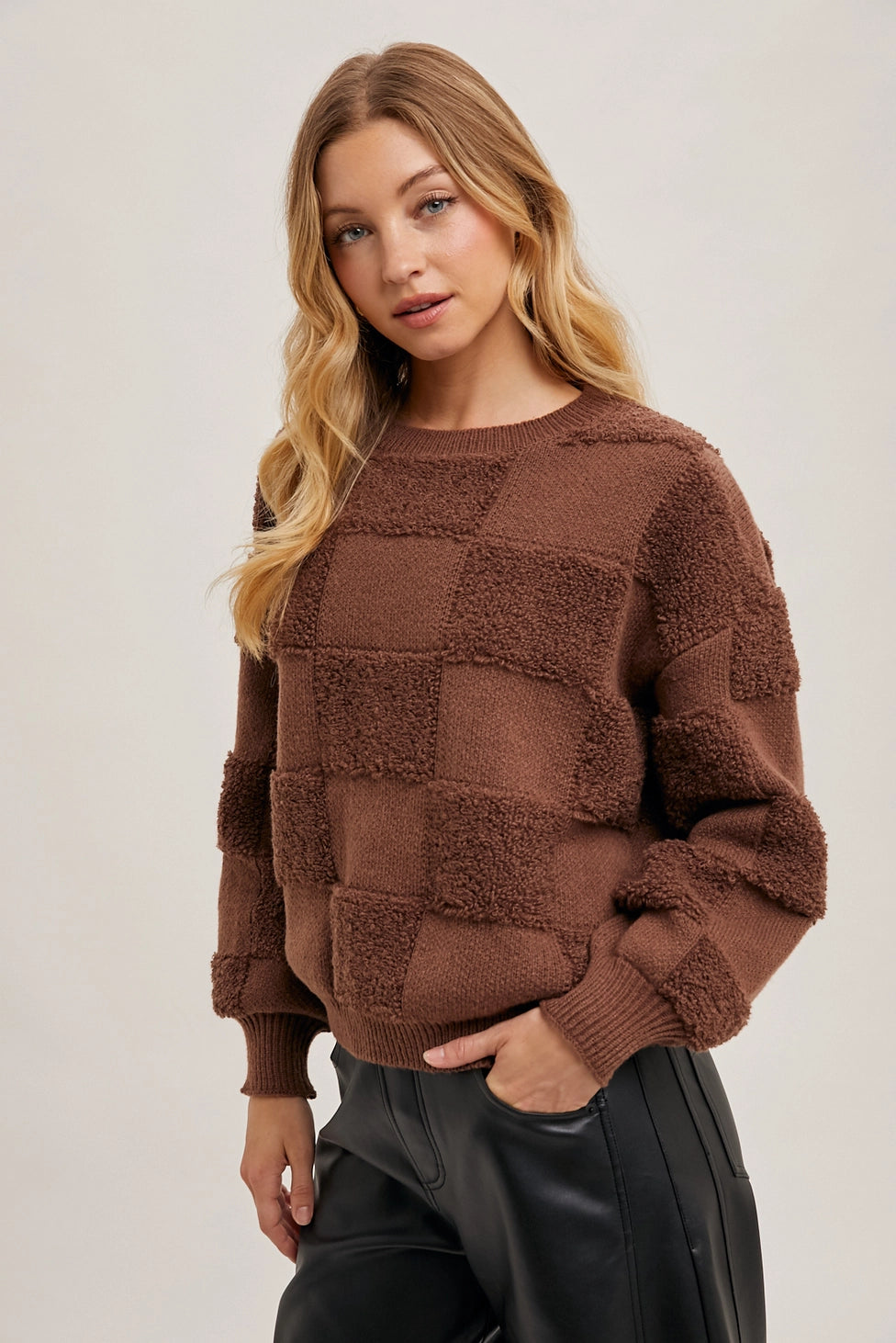 Checkered Sherpa Knit Sweater