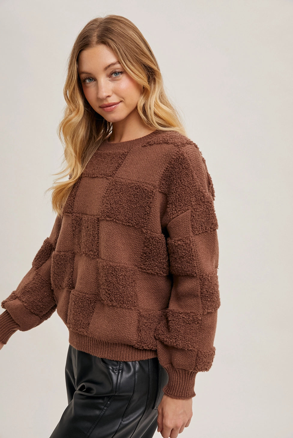 Checkered Sherpa Knit Sweater