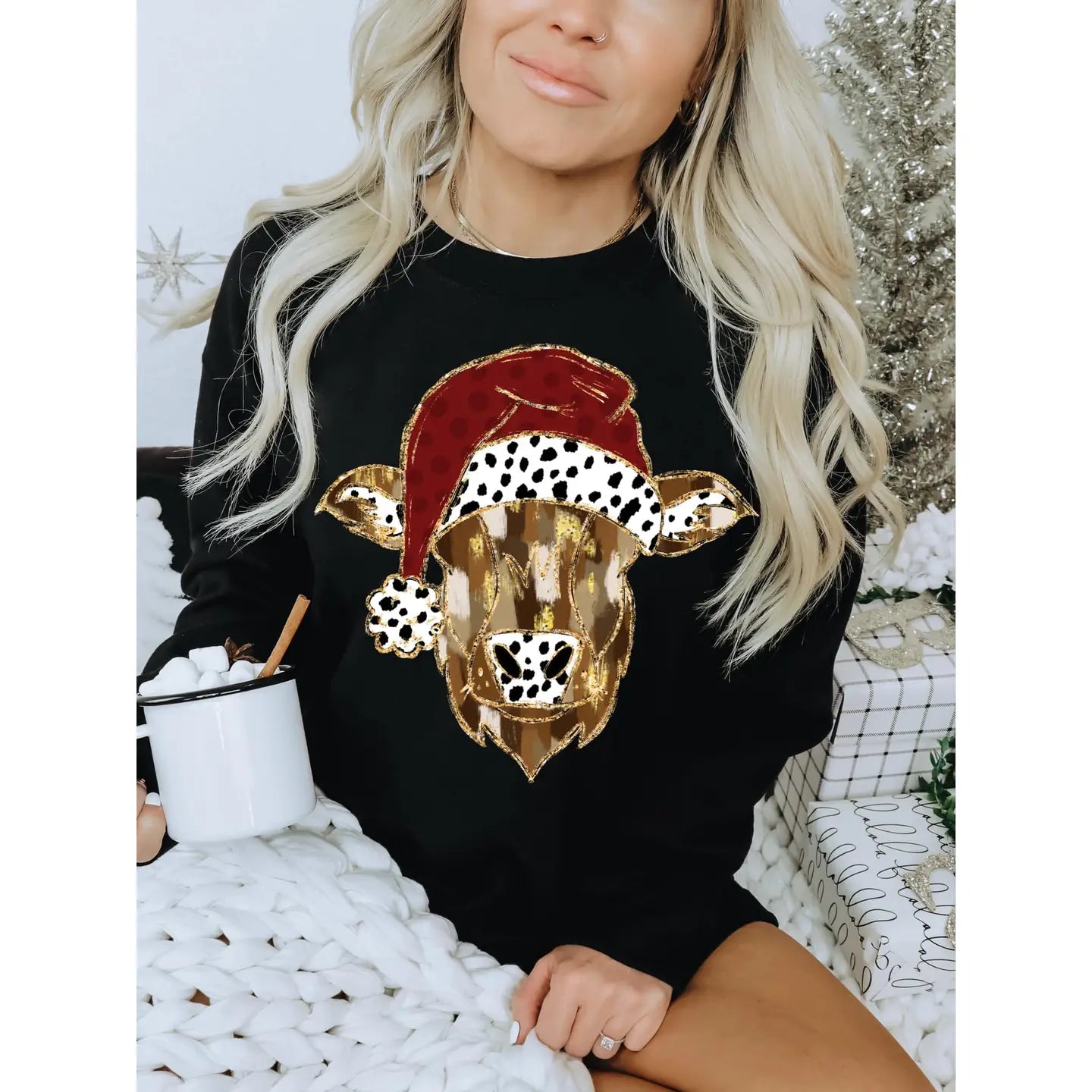 Christmas Cow Sweatshirt 1023boutique