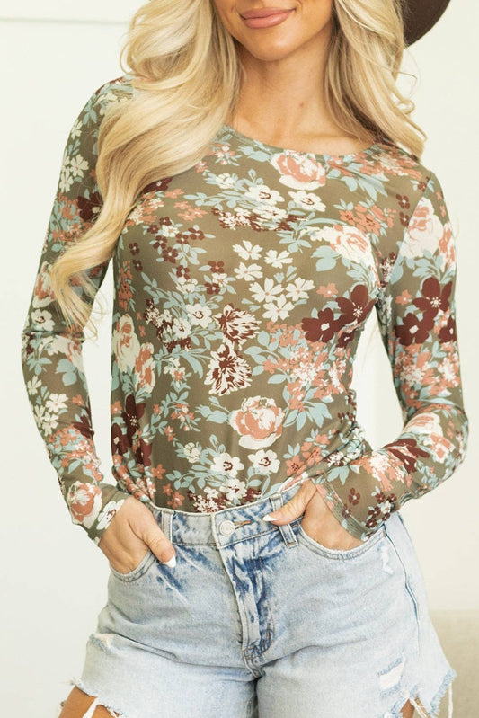 Floral Mesh Long Sleeve Top