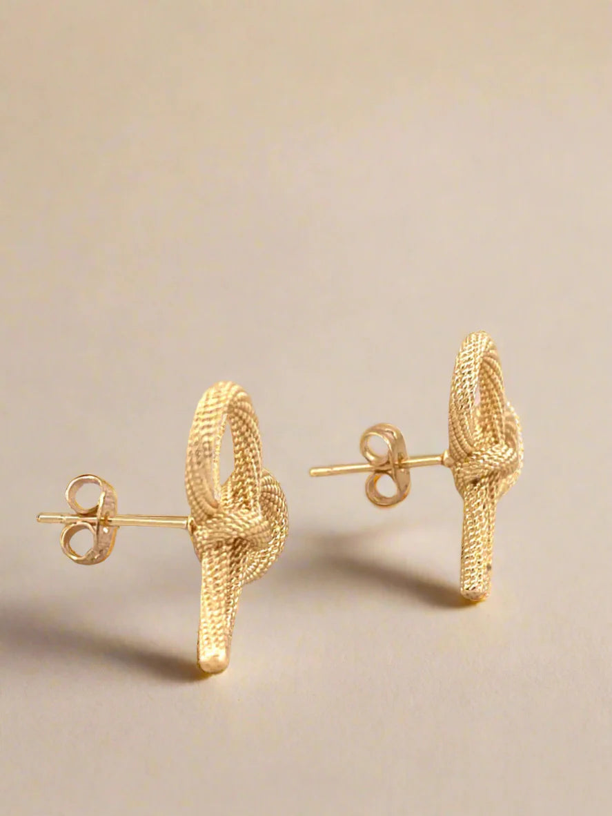 Twisted Charm Gold Rope Textured Bow Earring