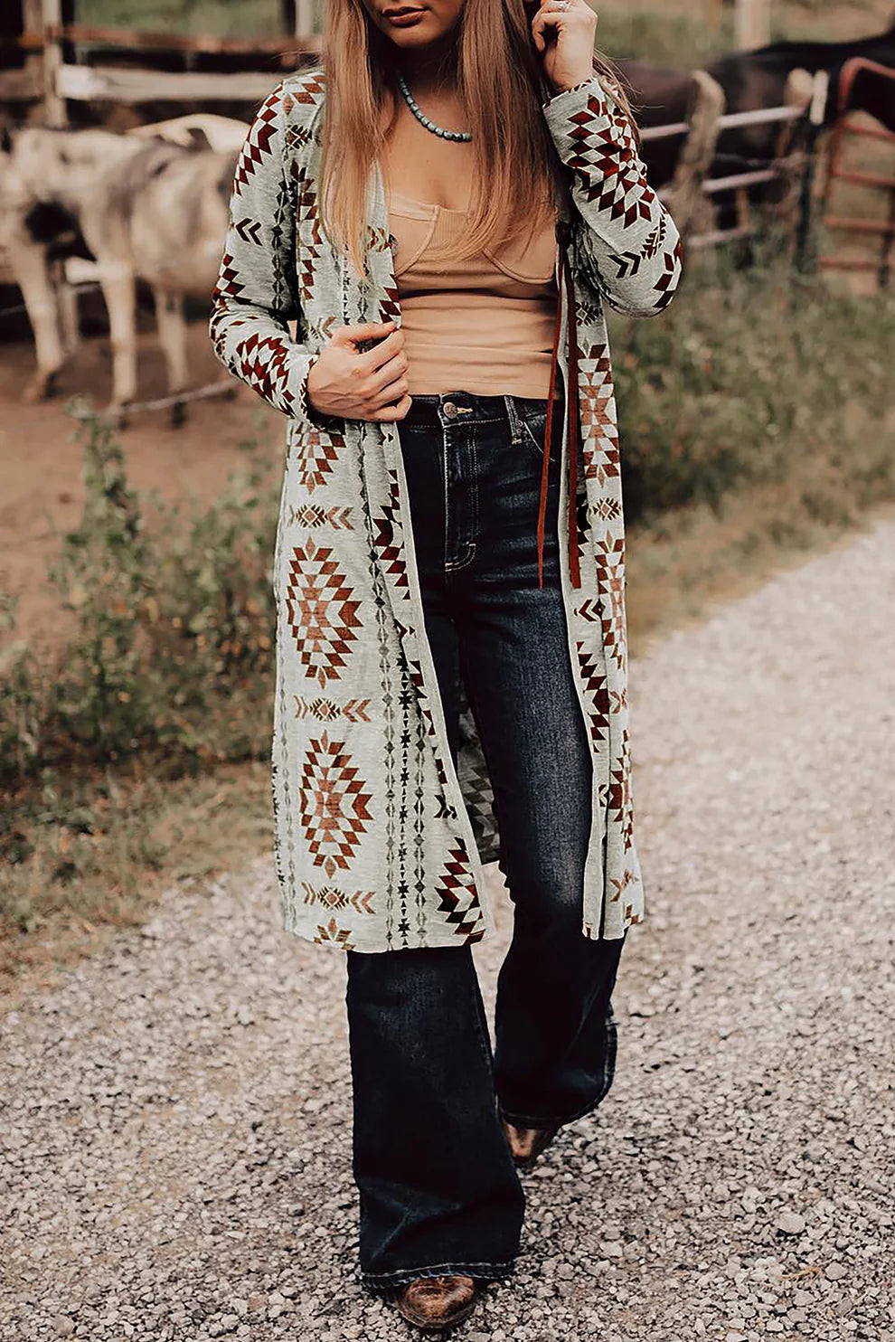 Western Aztec Long Cardigan - Main Image