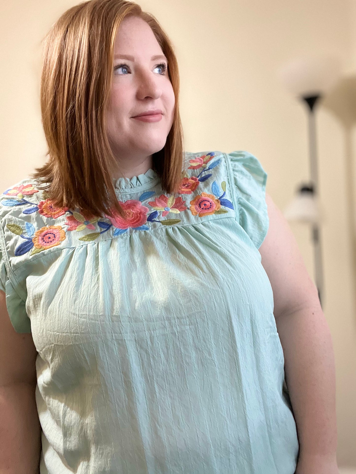 Embroidered Neck Top