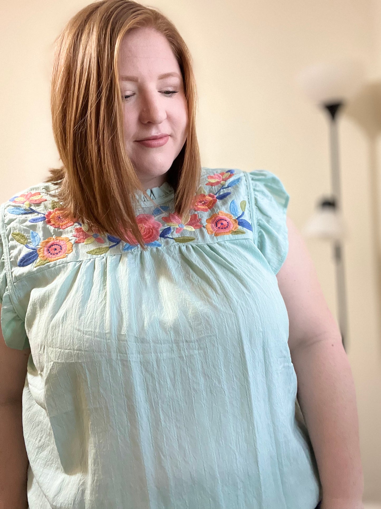 Embroidered Neck Top