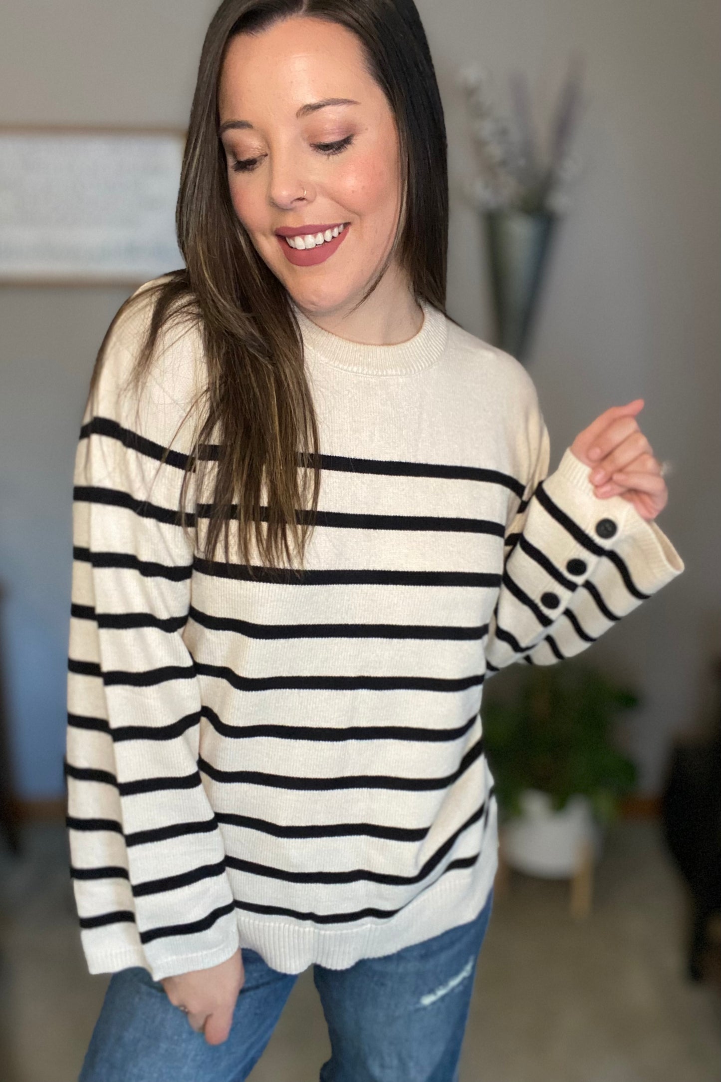 Drop Shoulder Striped Sweater