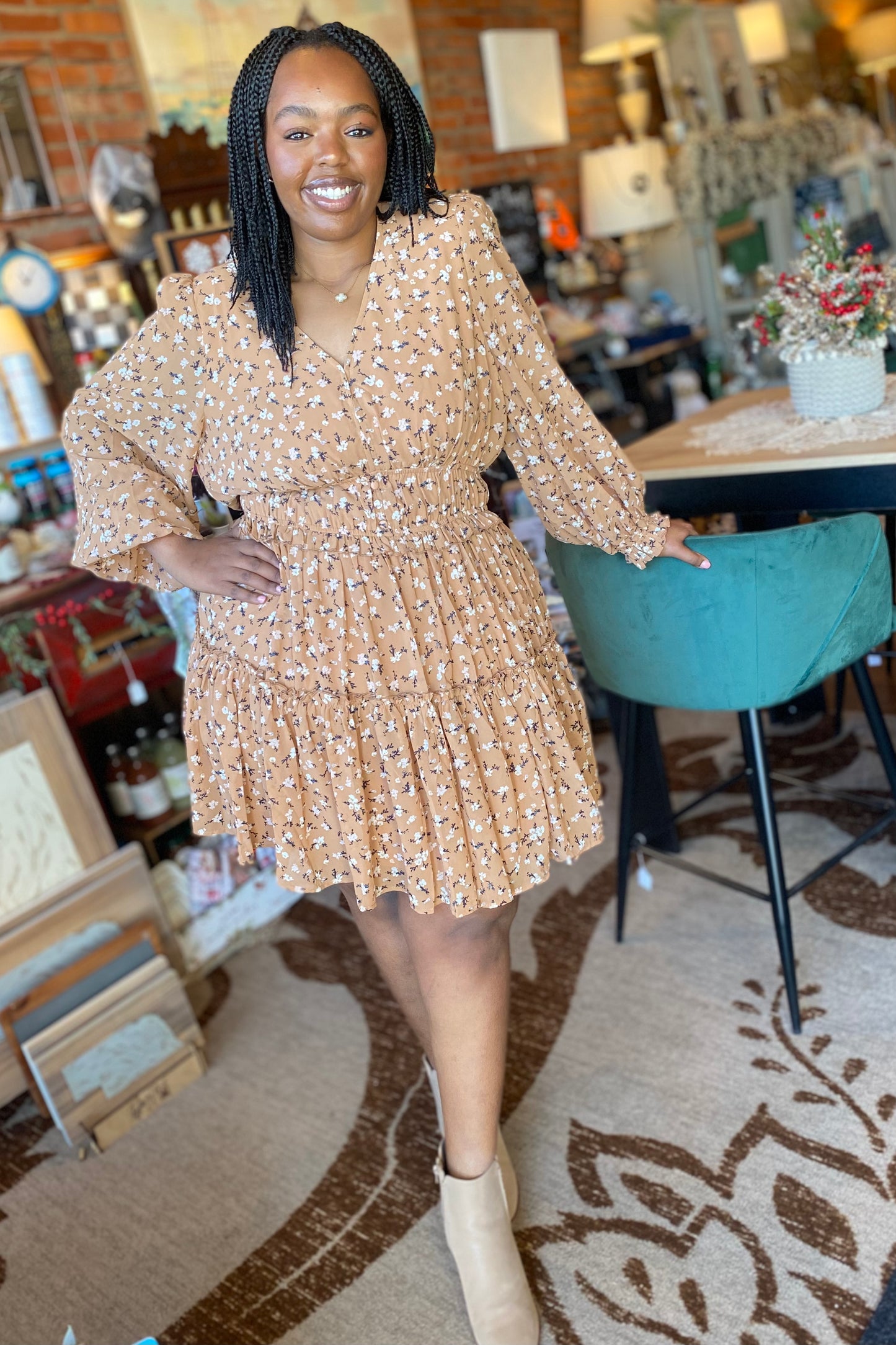 Balloon Sleeve Floral Dress