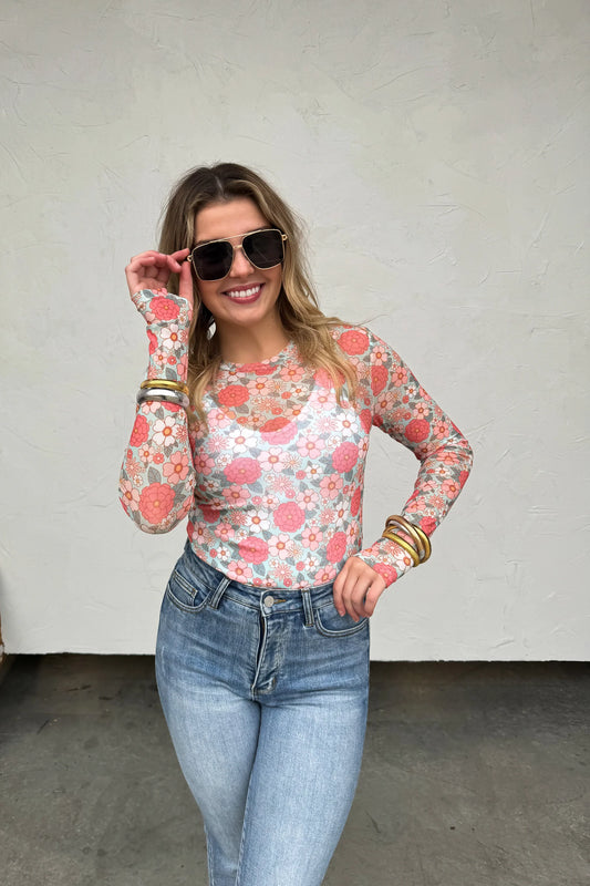 Vintage Floral Mesh Top