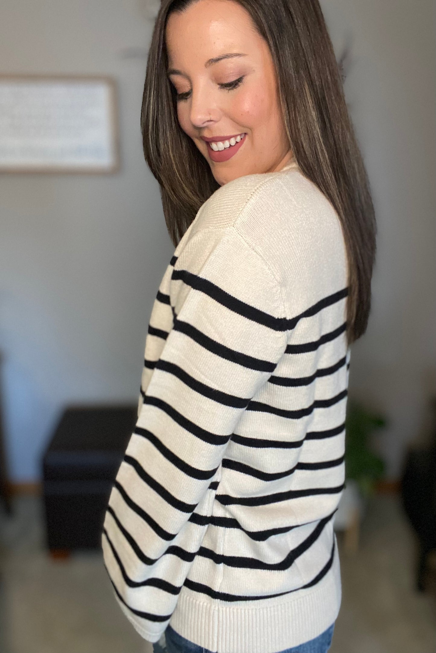 Drop Shoulder Striped Sweater