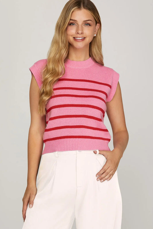 Red/Pink Striped Sweater Vest