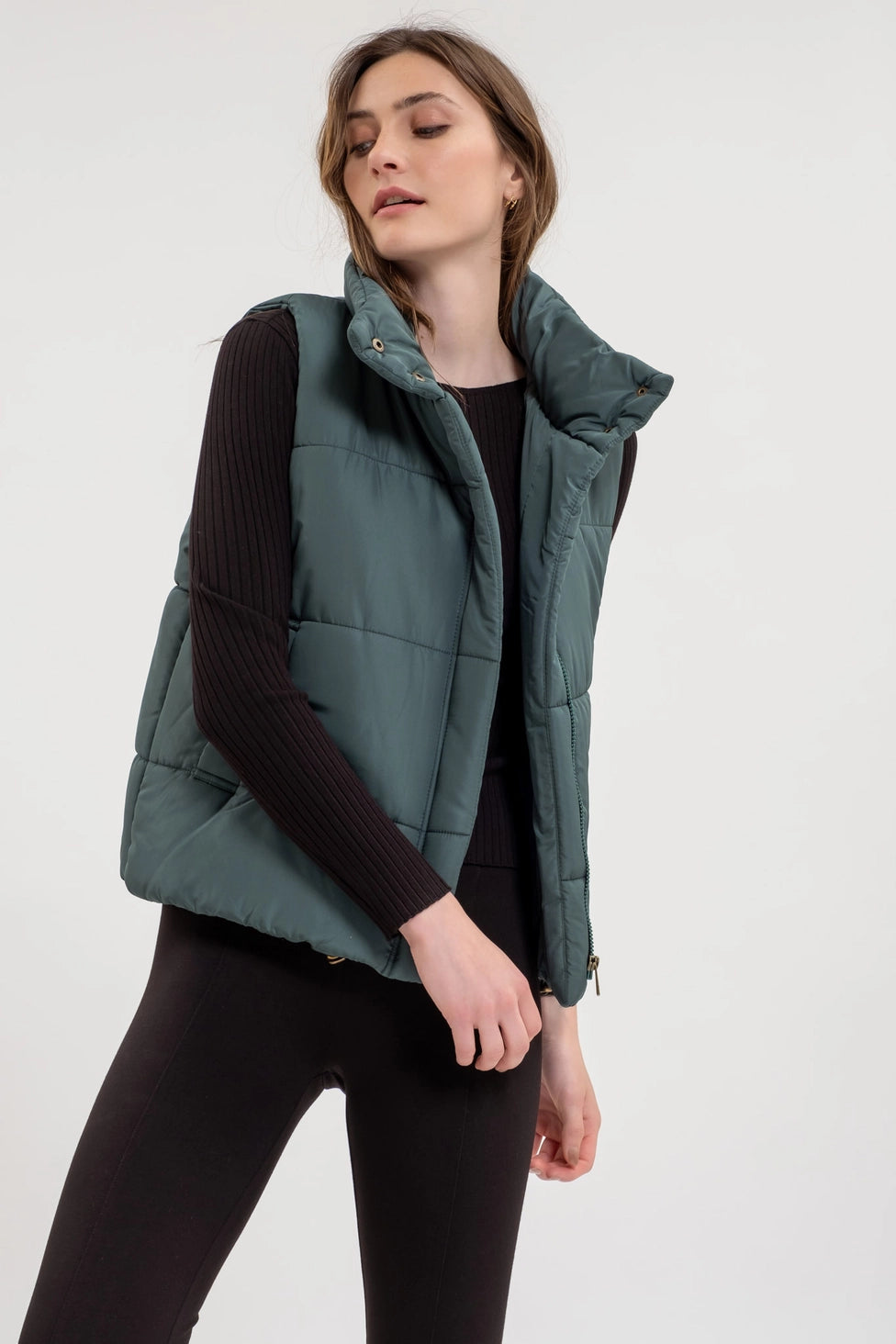 Solid Zip Up Puffer Vest