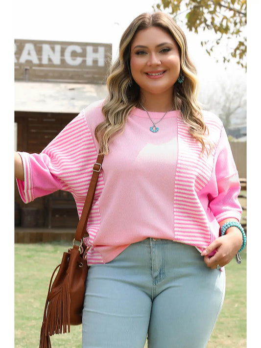 Plus Size Patchwork Stripe Tee