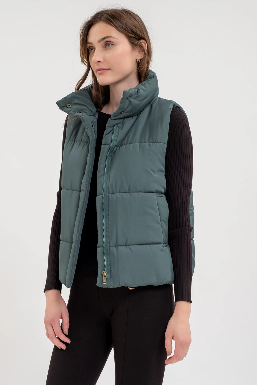 Solid Zip Up Puffer Vest