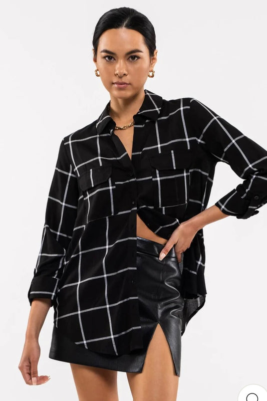 Grid Button Up Woven Top