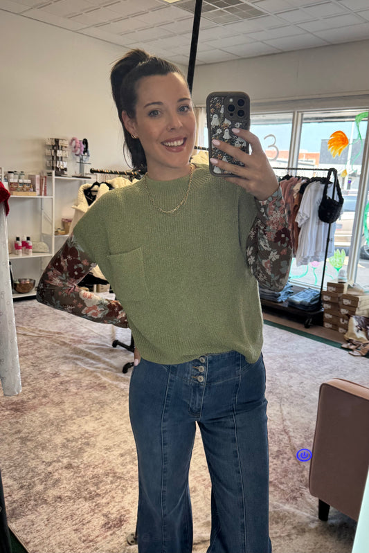 Mock Neck Short Sleeve Sweater