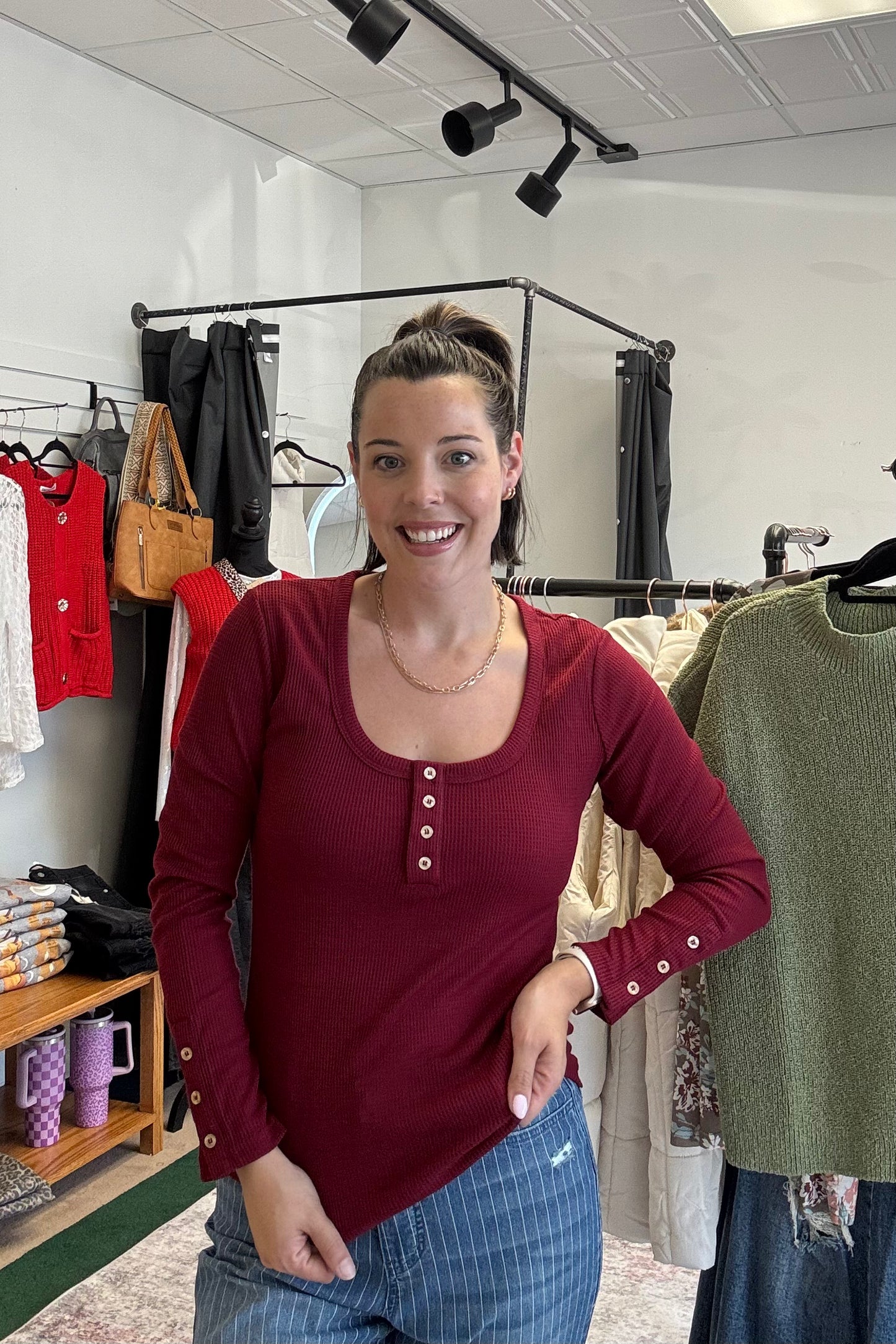 Button Front Henley Top