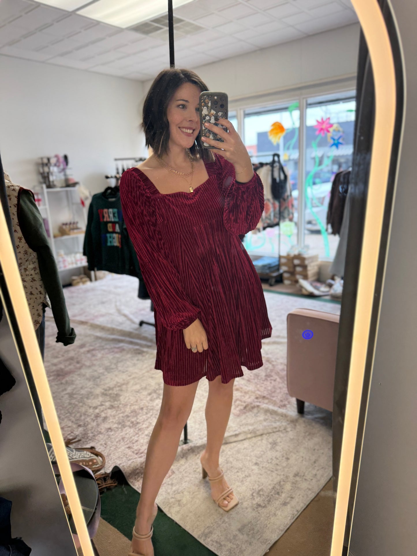 Square Neck Velvet Dress