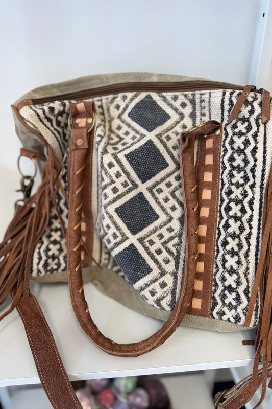 Western Saddle Front Tote-Brown Fringe