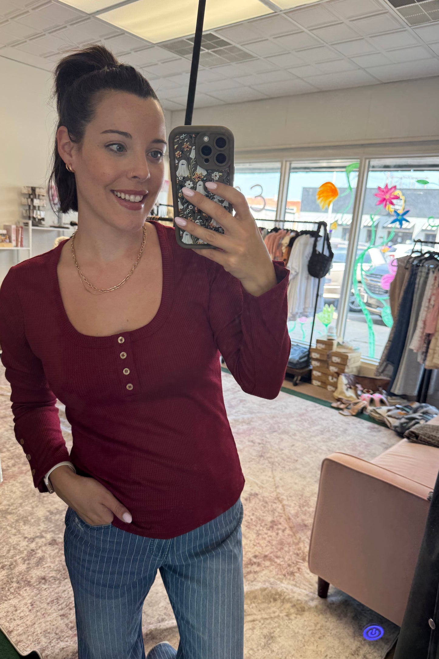 Button Front Henley Top