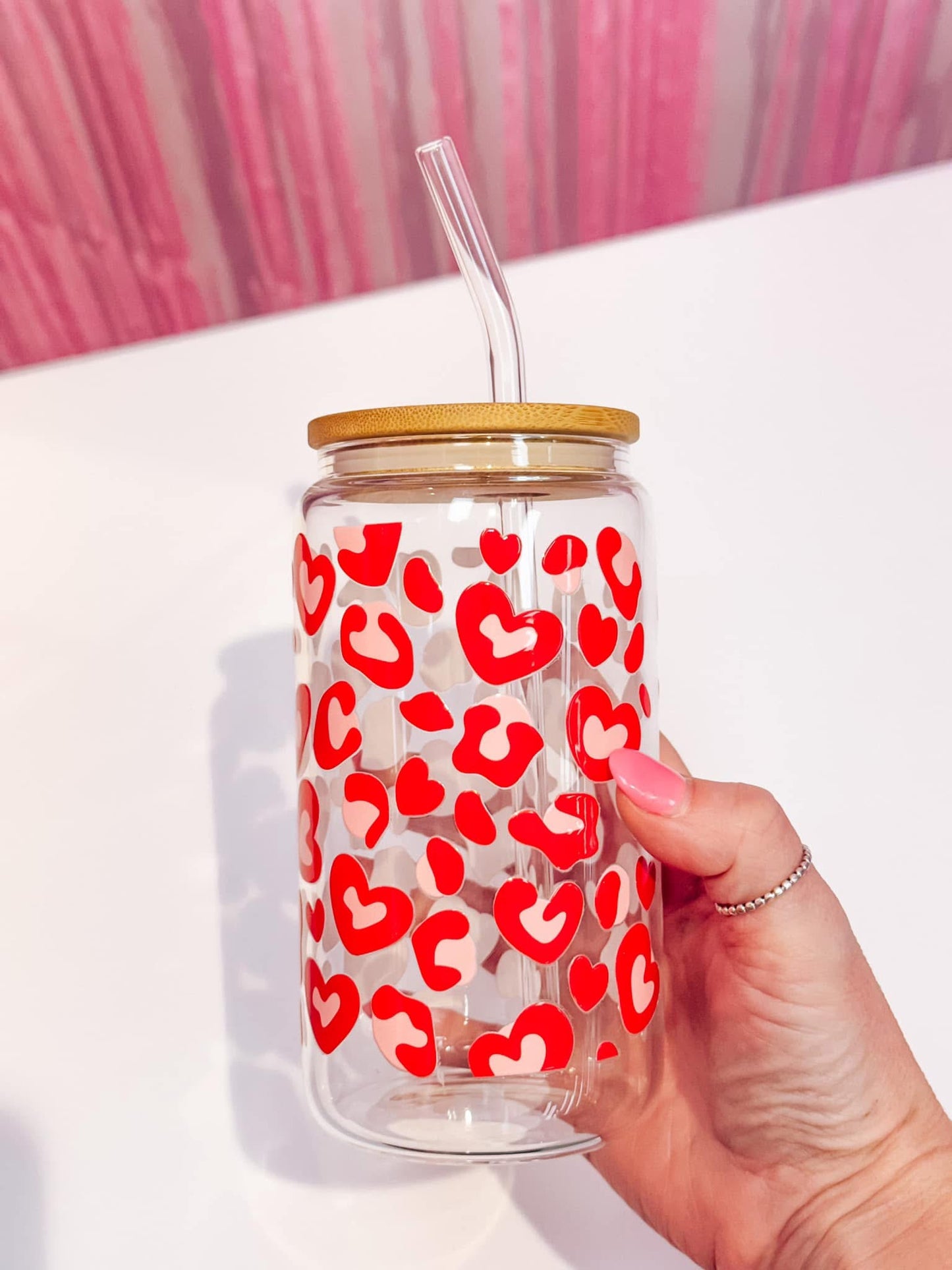 Leopard Hearts Glass Cup